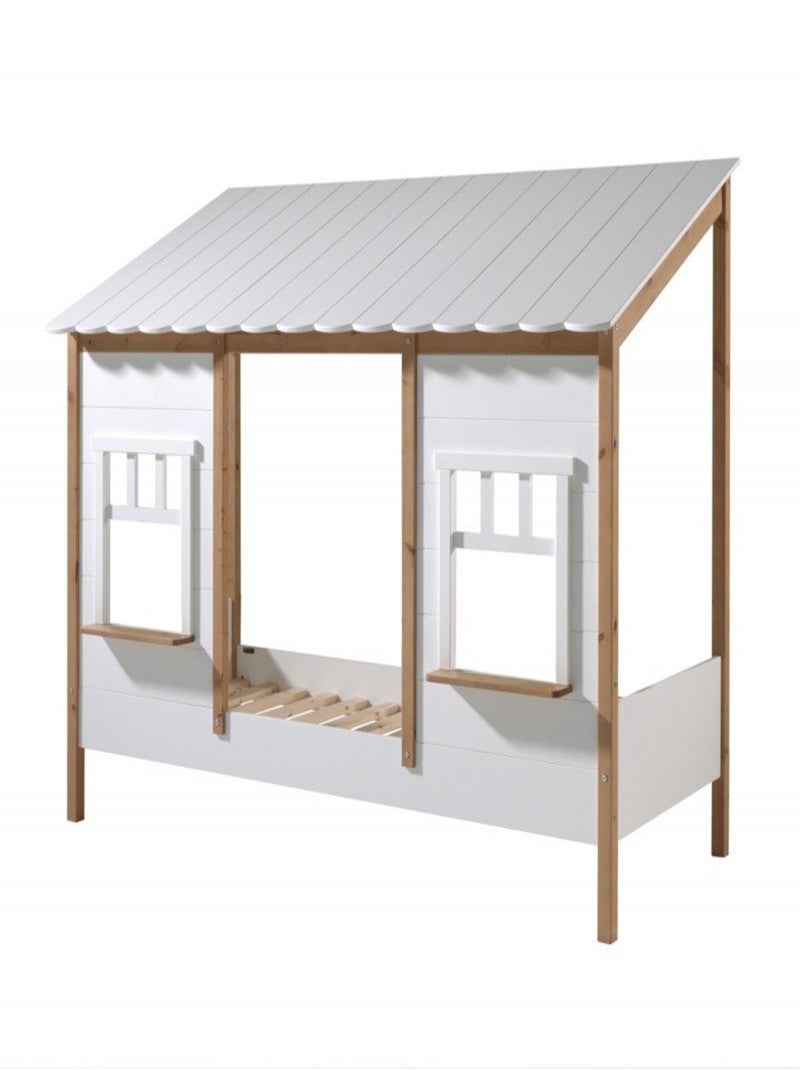 Lit cabane avec façade pin et imitation bois  HENRIK Blanc - Kiabi