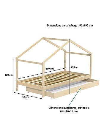Lit cabane avec tiroir