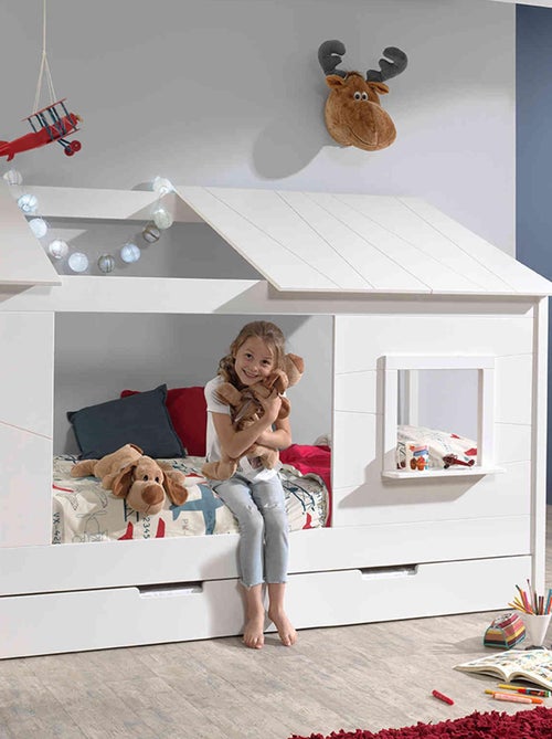 Lit cabane avec toit, fenêtre, tiroir de lit - Kiabi