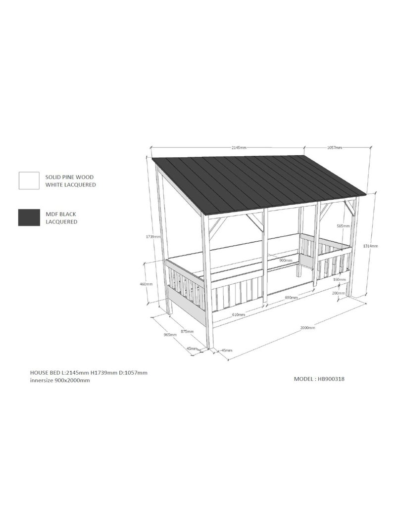 Lit cabane avec toit Noir - Kiabi