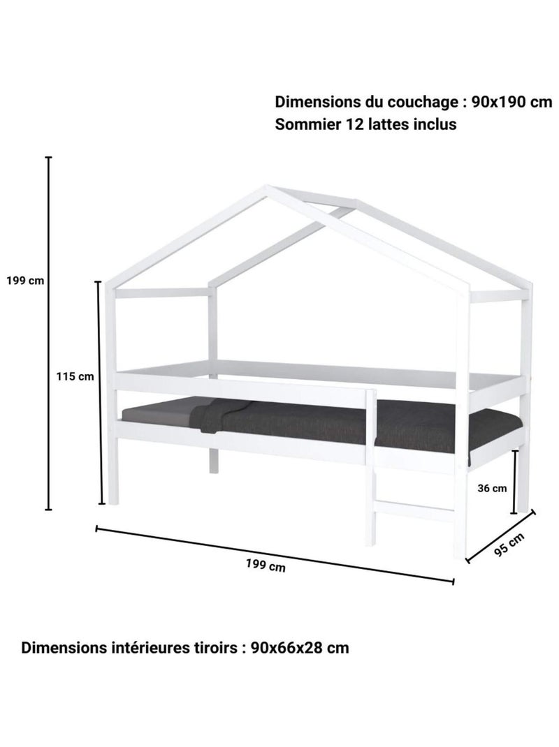Lit cabane bois Blanc - Kiabi