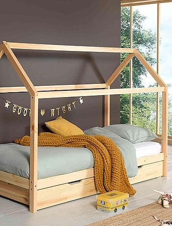 Lit cabane en bois massif avec tiroir