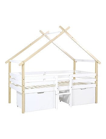 Lit cabane enfant 90 x 190 cm bois de pin sommier à lattes inclus et 2 tiroirs Sienna