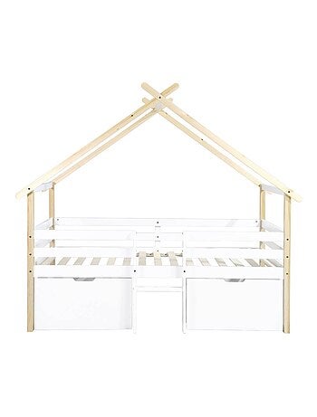 Lit cabane enfant 90 x 190 cm bois de pin sommier à lattes inclus et 2 tiroirs Sienna