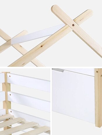 Lit cabane enfant 90 x 190 cm bois de pin sommier à lattes inclus et 2 tiroirs Sienna