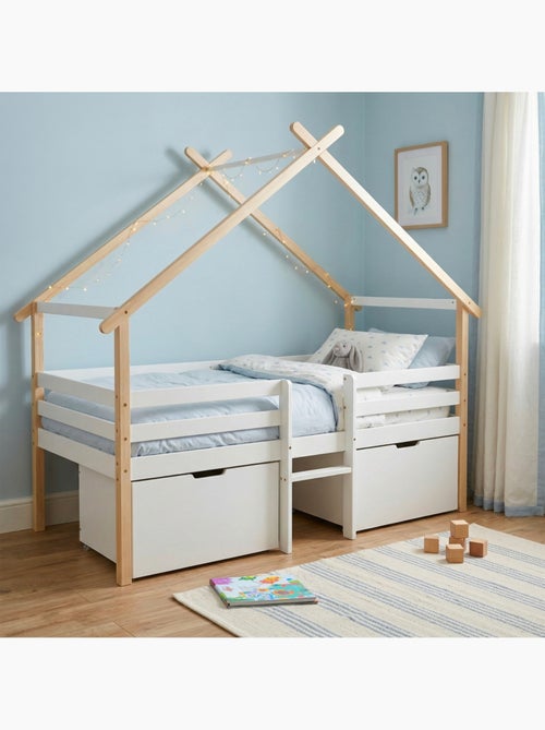 Lit cabane enfant 90 x 190 cm bois de pin sommier à lattes inclus et 2 tiroirs Sienna - Kiabi