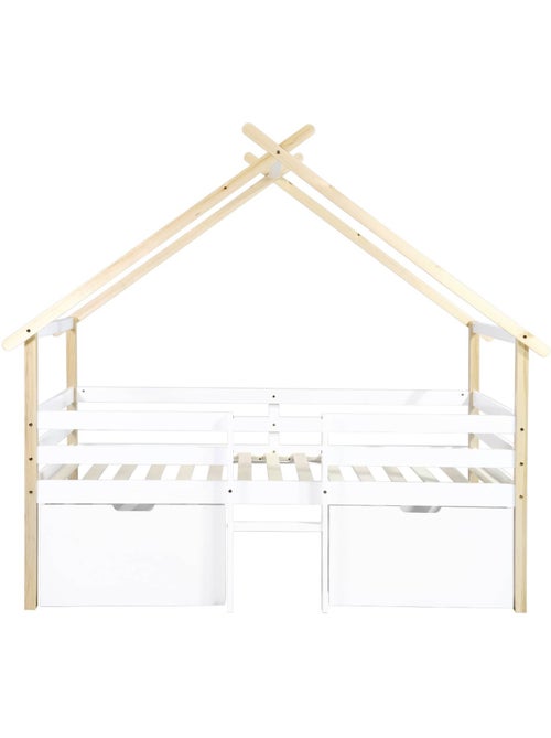 Lit cabane enfant 90 x 190 cm bois de pin sommier à lattes inclus et 2 tiroirs Sienna - Kiabi