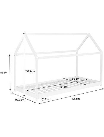Lit cabane enfant 90 x 190cm pin naturel sommier inclus tobias