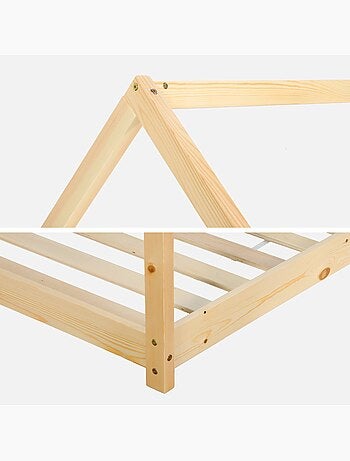 Lit cabane enfant 90 x 190cm pin naturel sommier inclus tobias