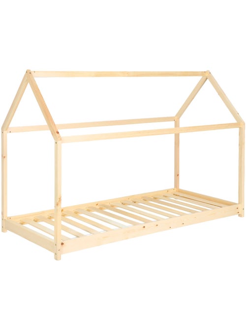 Lit cabane enfant 90 x 190cm pin naturel sommier inclus tobias - Kiabi Lit cabane enfant 90 x 190cm pin naturel sommier inclus tobias - Kiabi