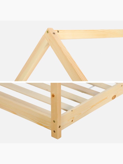 Lit cabane enfant 90 x 190cm pin naturel sommier inclus tobias - Kiabi Lit cabane enfant 90 x 190cm pin naturel sommier inclus tobias - Kiabi