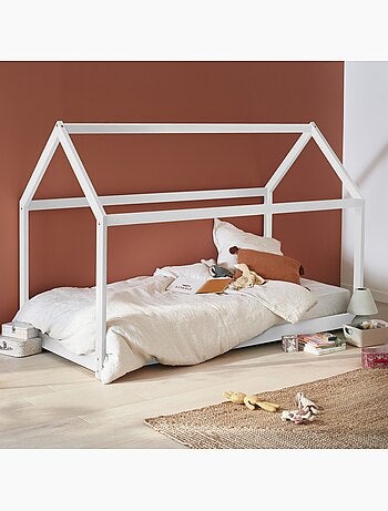 Lit cabane enfant 90 x 190cm pin naturel sommier inclus Tobias