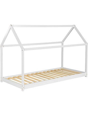 Lit cabane enfant 90 x 190cm pin naturel sommier inclus Tobias