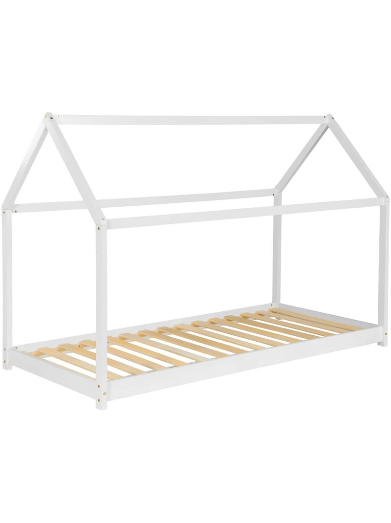 Lit cabane enfant 90 x 190cm pin naturel sommier inclus Tobias Blanc - Kiabi