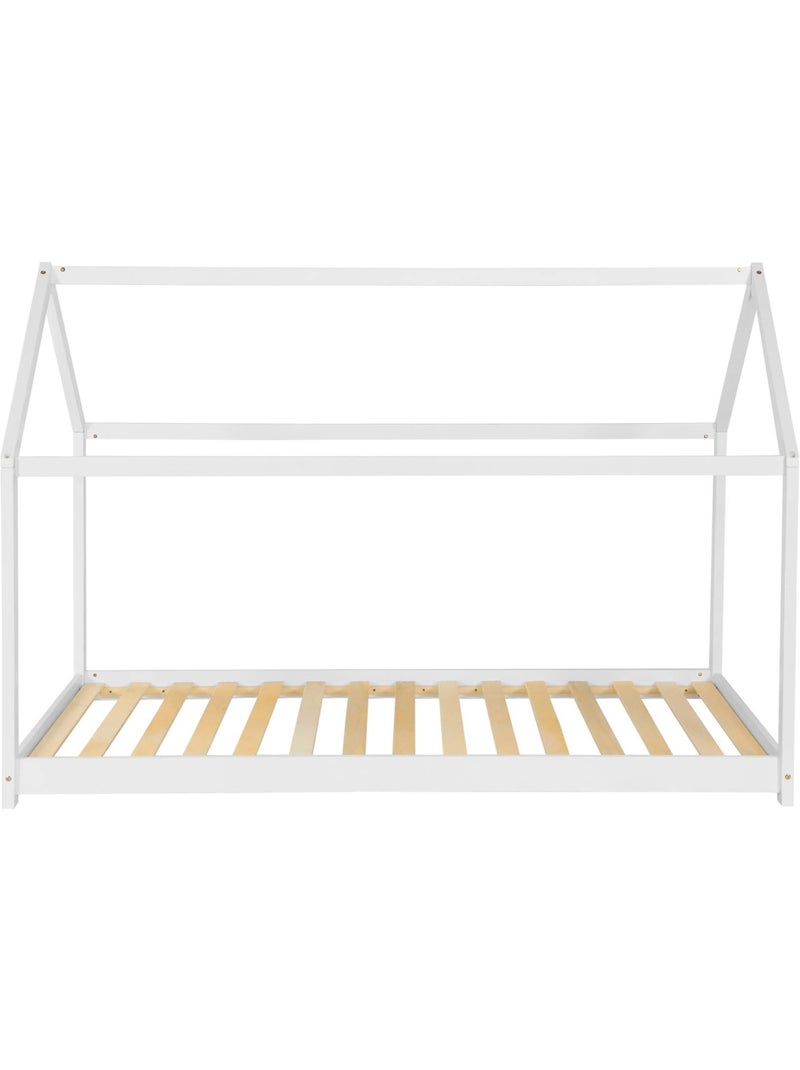 Lit cabane enfant 90 x 190cm pin naturel sommier inclus Tobias Blanc - Kiabi