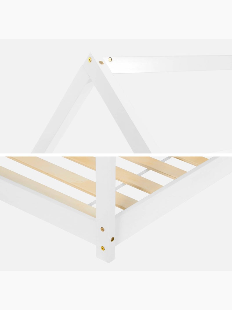 Lit cabane enfant 90 x 190cm pin naturel sommier inclus Tobias Blanc - Kiabi