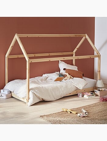 Lit cabane enfant 90 x 190cm pin naturel sommier inclus Tobias