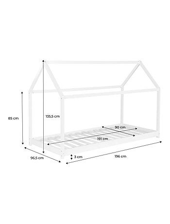 Lit cabane enfant 90 x 190cm pin naturel sommier inclus Tobias