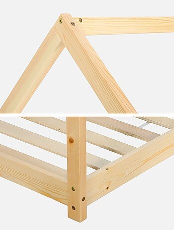 Lit cabane enfant 90 x 190cm pin naturel sommier inclus Tobias