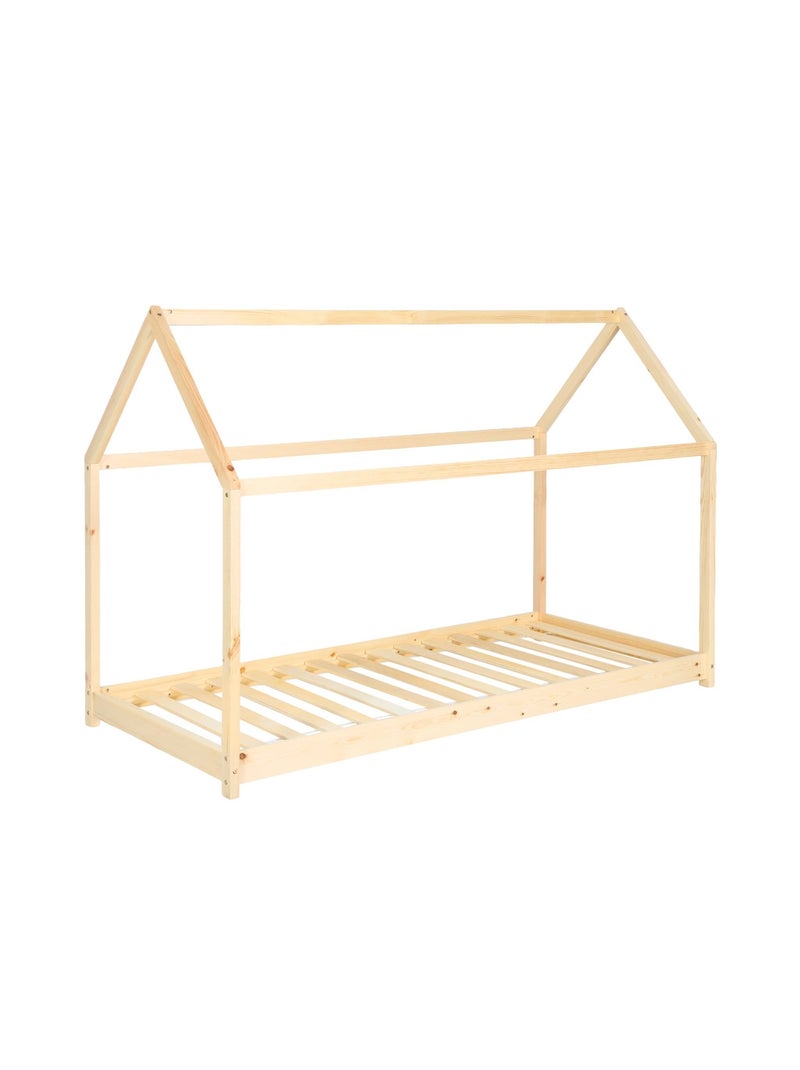 Lit cabane enfant 90 x 190cm pin naturel sommier inclus Tobias Marron - Kiabi