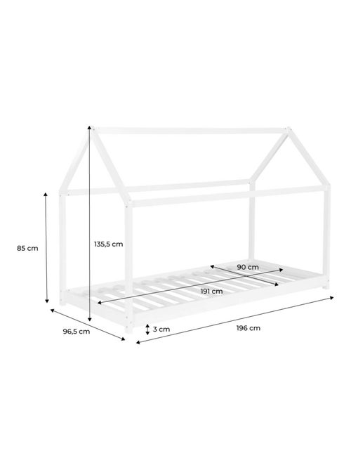 Lit cabane enfant 90 x 190cm pin naturel sommier inclus Tobias - Kiabi
