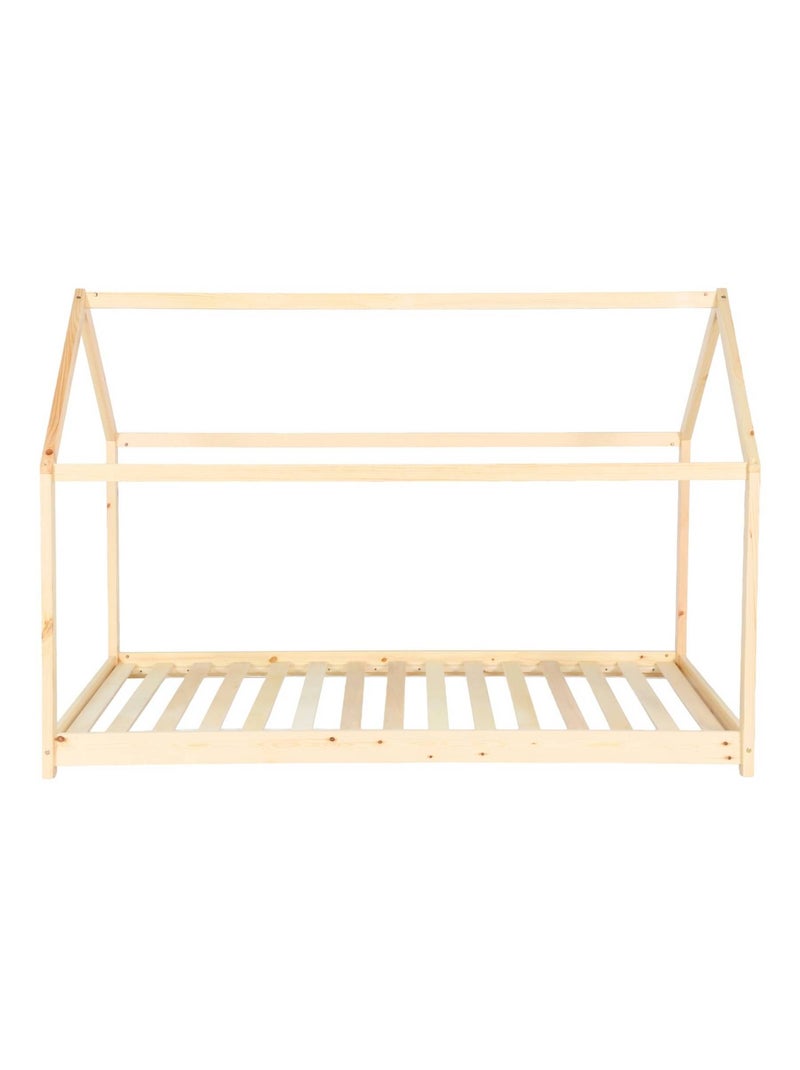 Lit cabane enfant 90 x 190cm pin naturel sommier inclus Tobias Marron - Kiabi