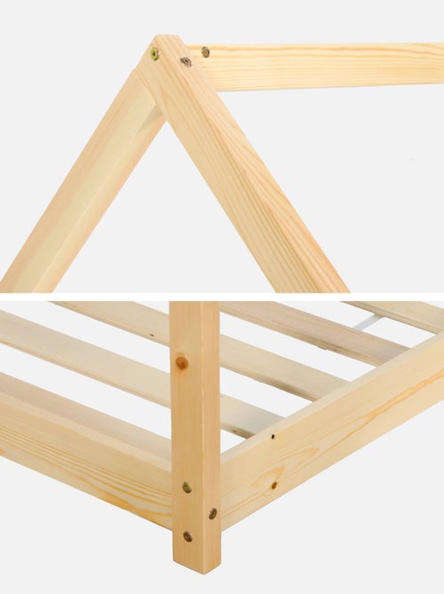 Lit cabane enfant 90 x 190cm pin naturel sommier inclus Tobias - Kiabi