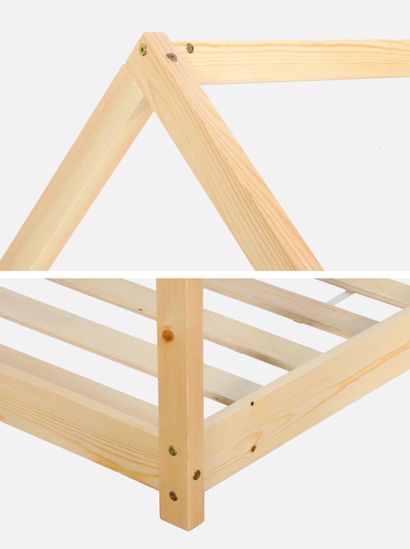 Lit cabane enfant 90 x 190cm pin naturel sommier inclus Tobias Marron - Kiabi