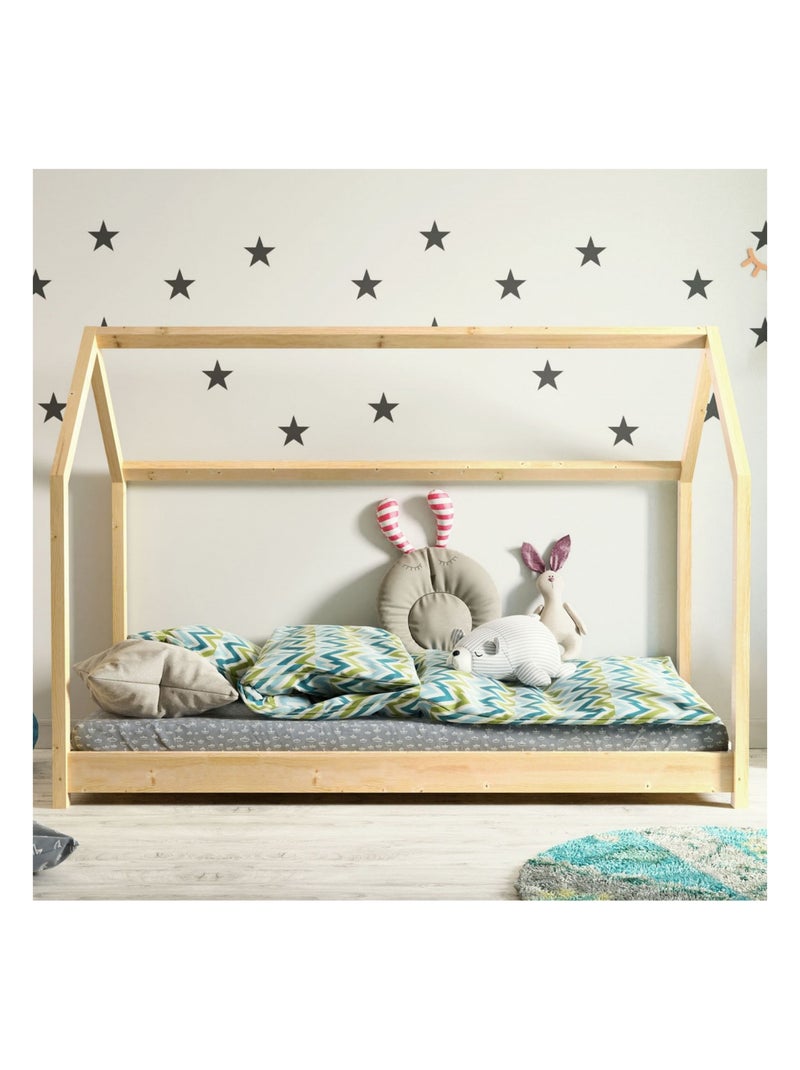 Lit Cabane Enfant Bella - Bois, 180x80cm Beige - Kiabi