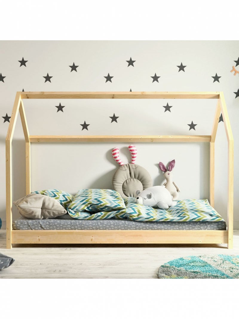Lit Cabane Enfant Bella - Bois, 200x90cm Beige - Kiabi
