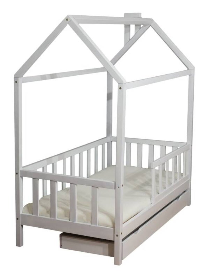 Lit cabane enfant bois avec tiroir et sommier Blanc - Kiabi