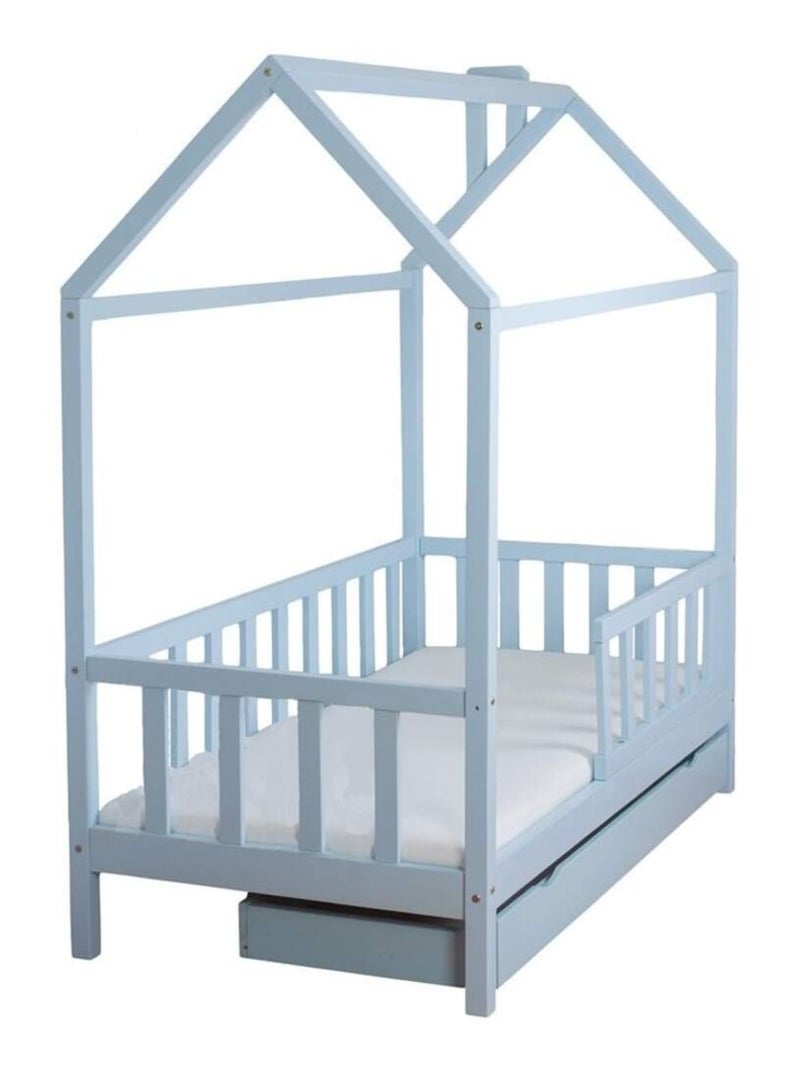 Lit cabane enfant bois avec tiroir et sommier Bleu - Kiabi