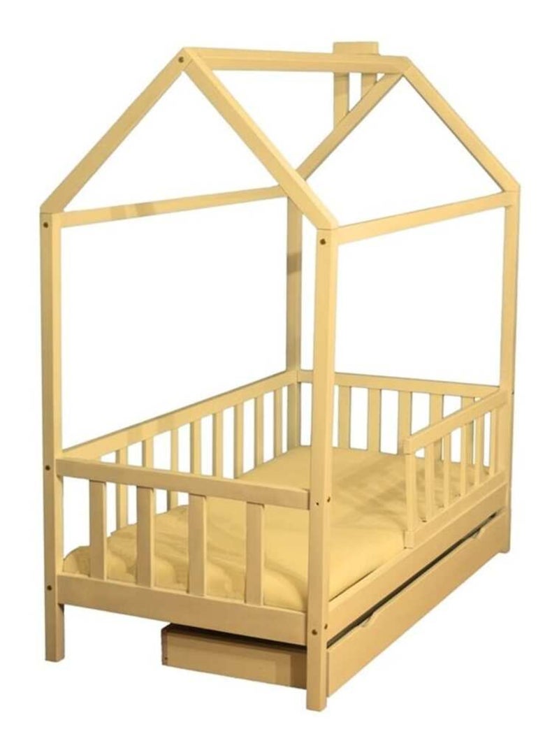 Lit cabane enfant bois avec tiroir et sommier Jaune - Kiabi