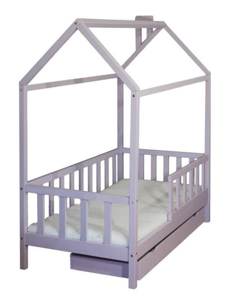 Lit cabane enfant bois avec tiroir et sommier Mauve lilas - Kiabi