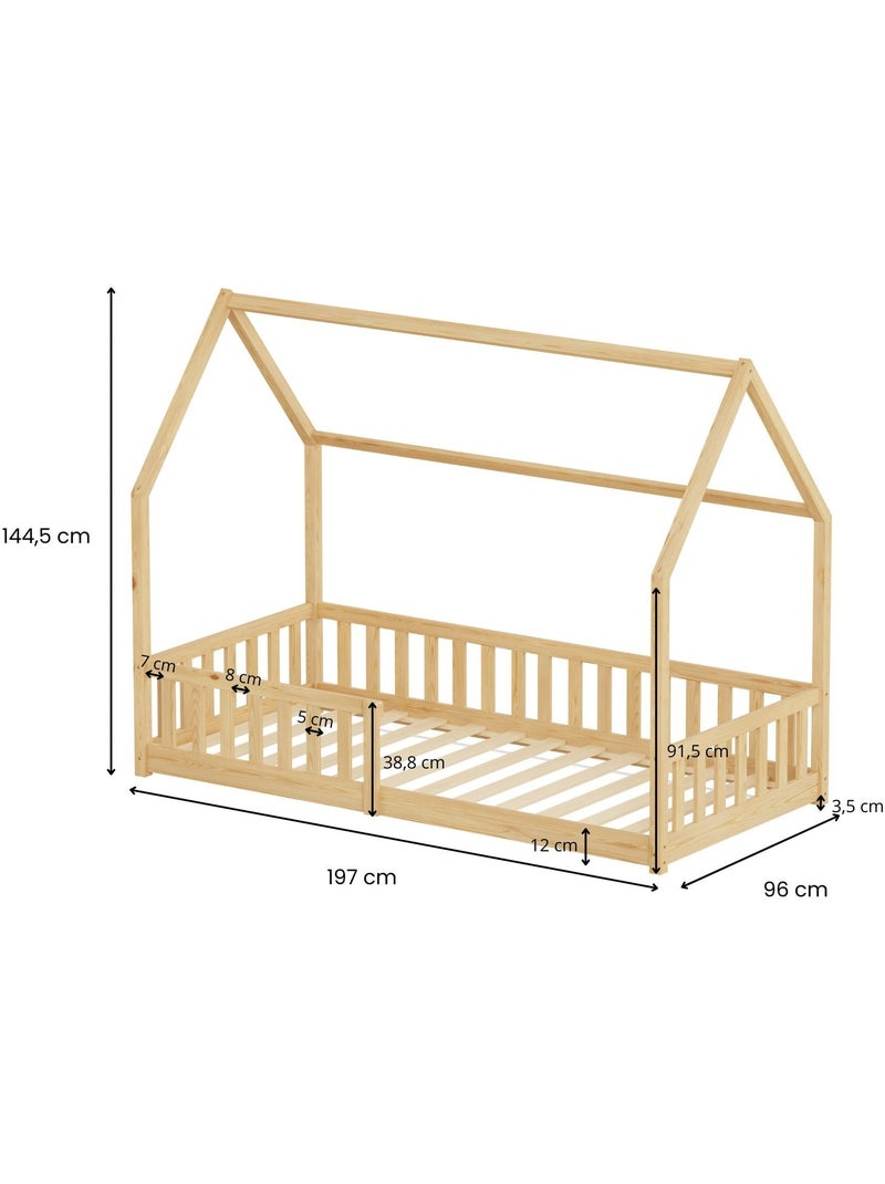 Lit cabane enfant en bois de pin Marron clair - Kiabi