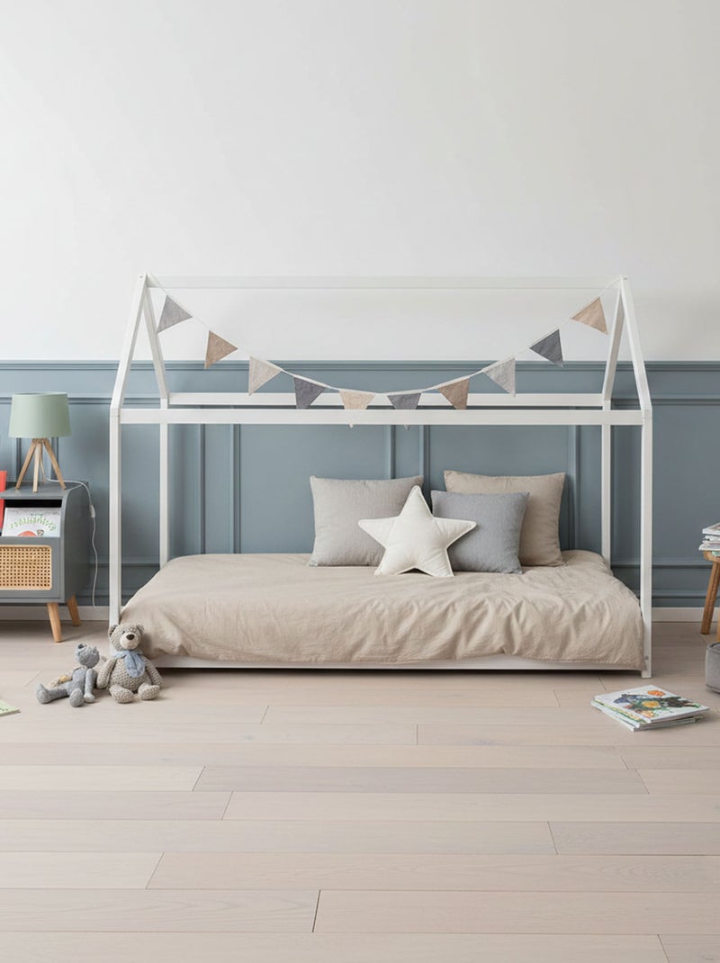 Lit cabane inspiration Montessori en bois massif Blanc - Kiabi