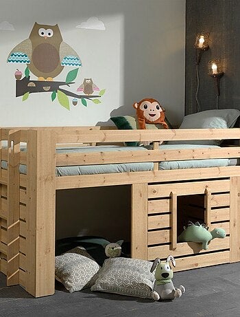 Lit cabane mi-hauteur en pin massif naturel HARY
