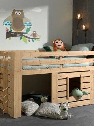 Lit cabane mi-hauteur en pin massif naturel  HARY