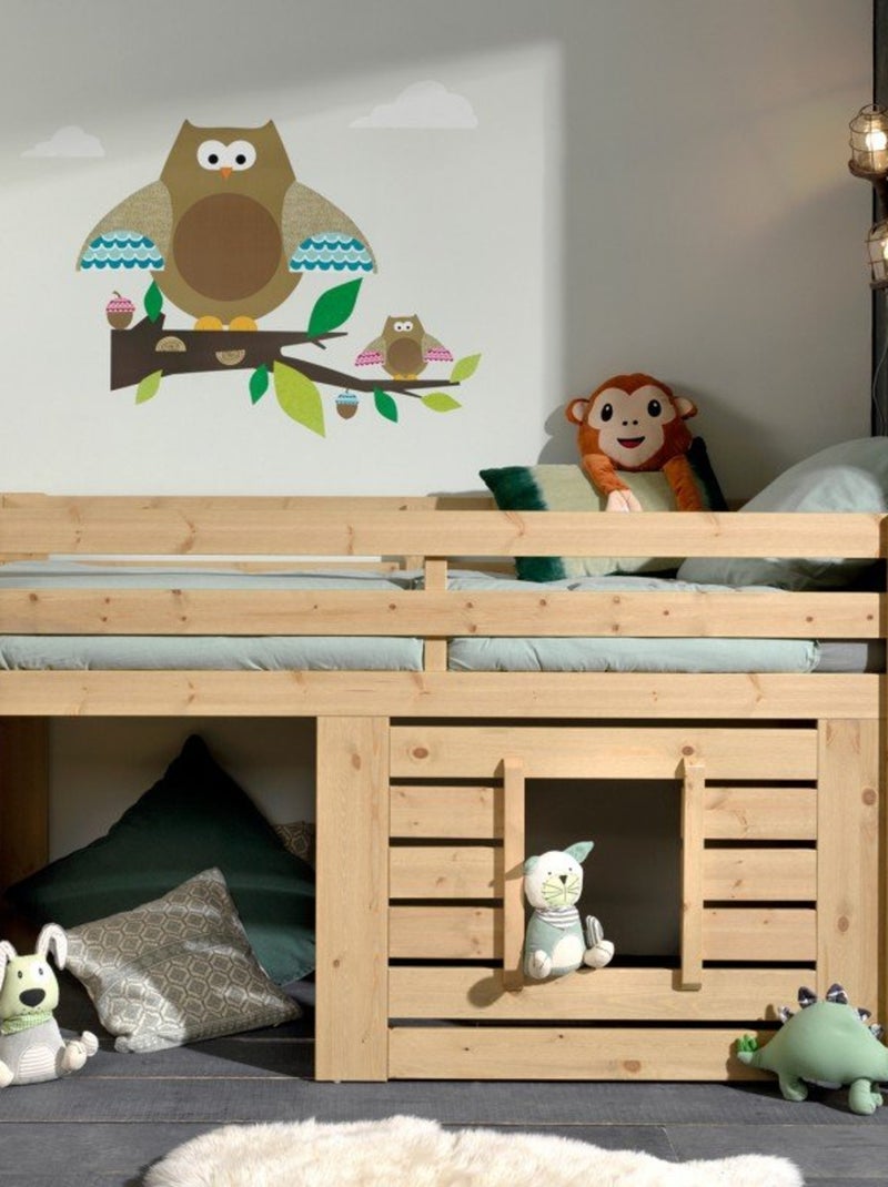 Lit cabane mi-hauteur en pin massif naturel  HARY Bois naturel - Kiabi
