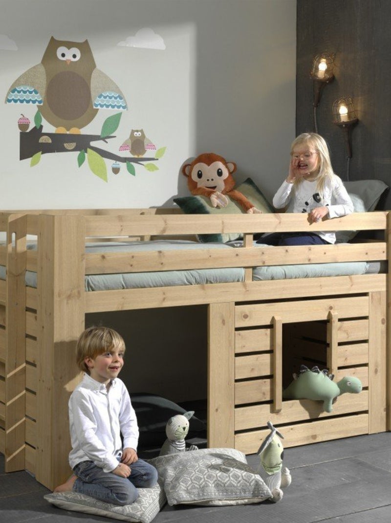 Lit cabane mi-hauteur en pin massif naturel  HARY Bois naturel - Kiabi