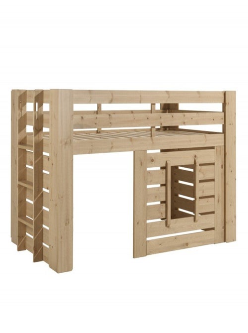 Lit cabane mi-hauteur en pin massif naturel  HARY - Kiabi