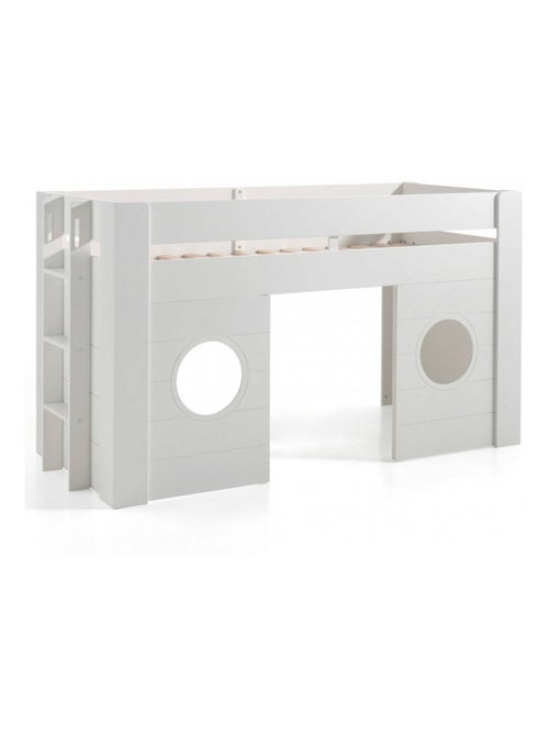 Lit cabane mi-hauteur façade 2 fenêtres imitation bois  HENRIK - Kiabi