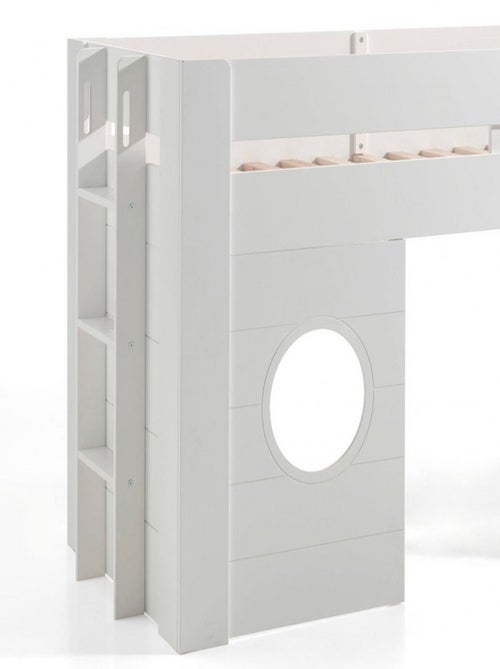 Lit cabane mi-hauteur façade 2 fenêtres imitation bois  HENRIK - Kiabi