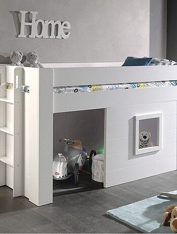 Lit cabane mi-hauteur imitation bois HENRIK