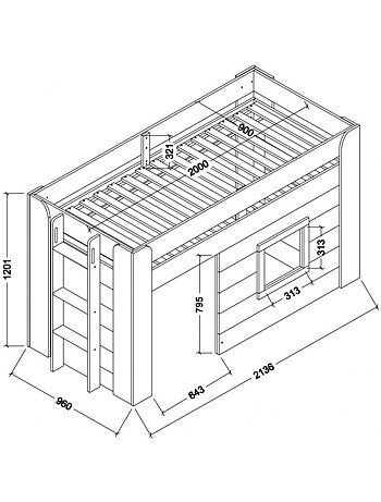 Lit cabane mi-hauteur imitation bois HENRIK
