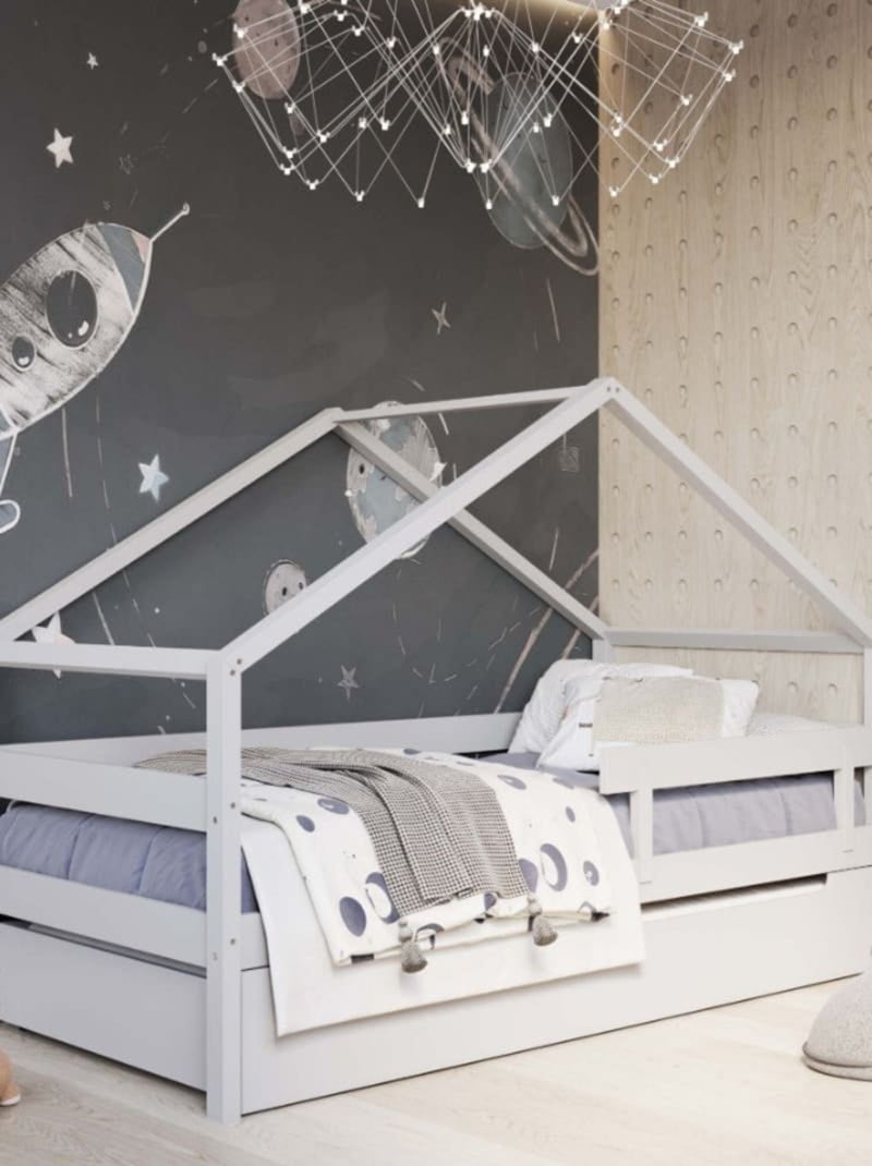 Lit cabane simple  en bois YappyHytte Gris clair - Kiabi