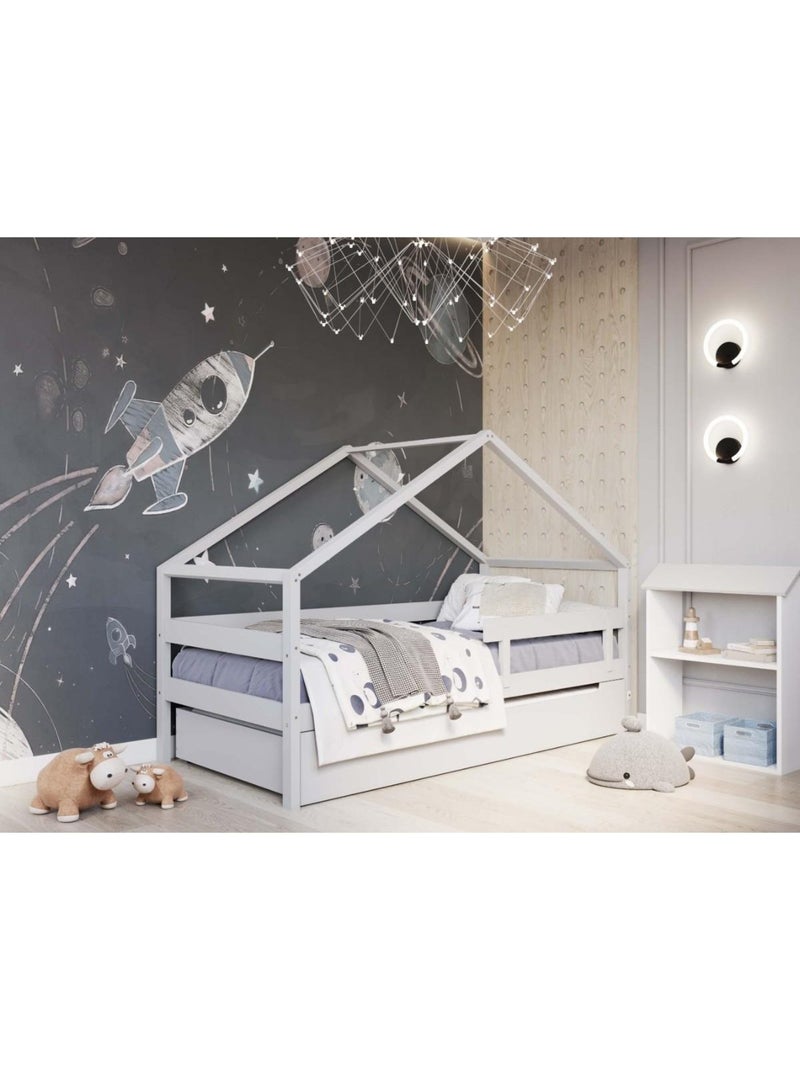 Lit cabane simple  en bois YappyHytte Gris clair - Kiabi