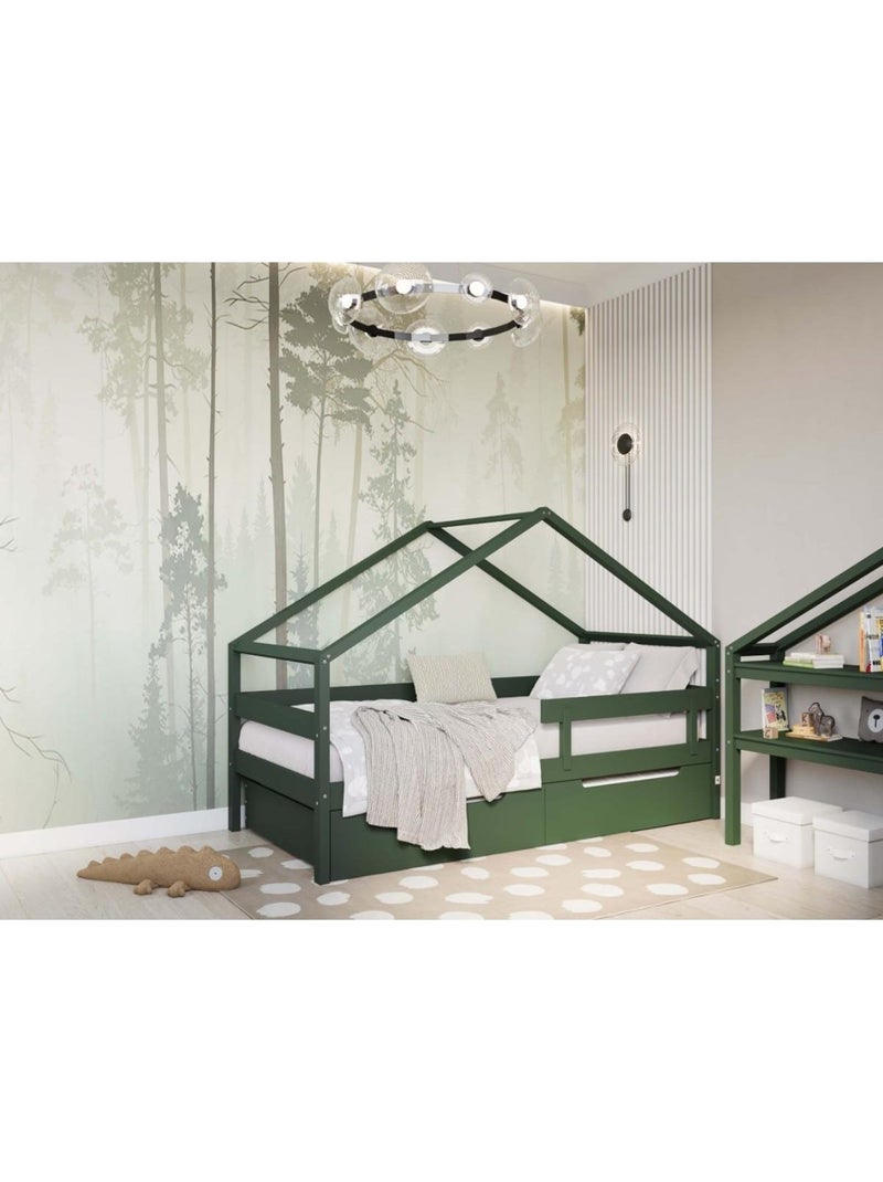 Lit cabane simple  en bois YappyHytte Vert - Kiabi