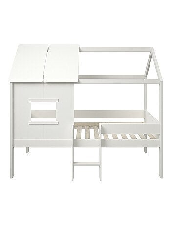 Lit cabane surélevé avec sommier pin massif et imitation bois AMBRE