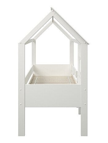 Lit cabane surélevé avec sommier pin massif et imitation bois AMBRE